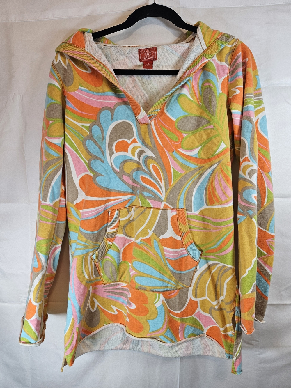 Vintage 90s Lucky Brand Multicolor Swirl Pattern Hoodie Hippie Y2K Retro